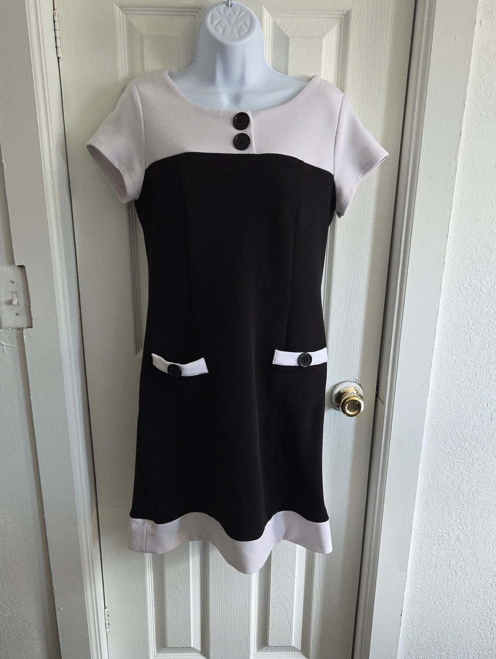 Scarlett Black and White Short-Sleeve A-Line Dress